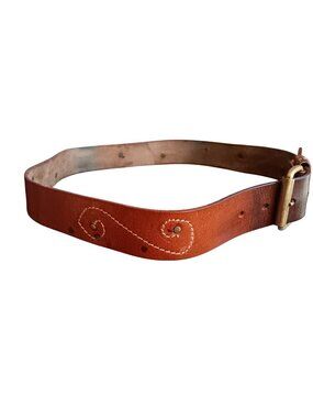 Vintage 1990s Belt Large Brown Studded Leather Stitched Made India Grunge L